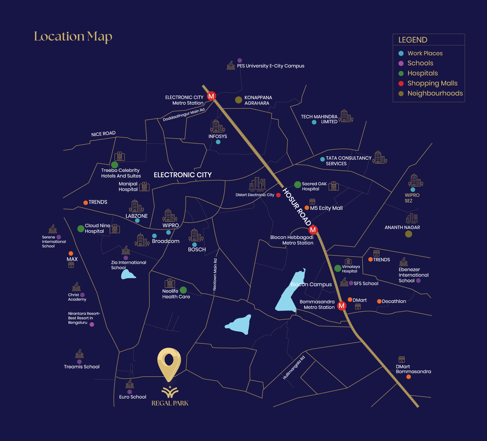 Location map for Sterlitee Regal Park in Electronic City, Bengaluru